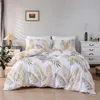 Conjunto de capa de cama tropical com luz dourada e brilhante, folhas verdes, king, queen, duplo, gêmeo, tamanho único, linho 240226