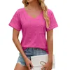 Mulheres Camisetas Mulheres T-shirt Sólida Manga Curta Blusas V Pescoço Plissado Macio Túnica Tops com Bolso Top Mulheres Moda Blusa 2024 Camisa