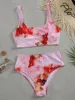 Vrouwen Badmode 2024 Hoge Taille Bikini Set Bandeau Badpak Sexy Marmeren Print Vrouwen Twee Stukken Bader Badpak