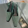 zomer vintage vrouwen hoge sandalen vierkante neus runway merkontwerper hete verkoop air mesh kristal decor slingback vrouwen slip op feestjurk mode sandalen