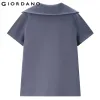 Skjortor Giordano Women Polo Shirts Fashion Sailor Collar Stretch Polo Shirts Summer Short Sleeve Solid Color Casual Polo Shirts 13313301