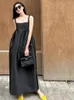 Casual Dresses Maxi Black Dress For Women Sleeveless Solid Summer Backless Vintage Tender French Style Simple Slim Fit Classic Vestido