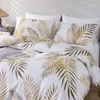 Golden Light Shining Green Leaves Tropical Bed Cover Set King Queen Double Full Twin Single Size Linen 240226