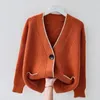 Chemisier Orange en tricot grande taille pour femme, vêtements d'automne et d'hiver, pull de couleur unie, vêtements pour femme, Cardigan manteaux hauts