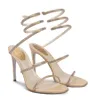 2024 Marca Elegante Renecaovilla Mulheres Cleo Sandálias Sapatos Margot Salto Alto Cristais Espirais Wraps Strap Party Wedding Lady Heel Sandalias EU35-43 com caixa