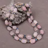 Pendant Necklaces G-G 2 Rows Natural Pink Rose Quartz Faceted Nugget Blue Rock Crystal Necklace Handmade Gemstone For Lady