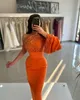 Sexig orange prom klänning paljetter topp en axel formella aftonklänningar eleganta ogstuff festklänningar för speciella OCNS ankellängd mantel de soiree