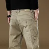 OUSSYU Marca Roupas Mens Calças Cargo 97% Algodão Cor Sólida Desgaste do Trabalho Casual Calça Larga Coreano Calças Basculador Masculino 240325