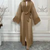 Abbigliamento etnico Abiti musulmani Abaya per le donne Abito maxi a maniche lunghe con lacci larghi a pois Sciarpa per la testa da donna Vestidos