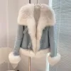 Päls varm försäljning 2023 Autumn/Winter New Slim Large Polo Collar Fox Fur Coat Goose Down Inner High Quality Warm Fluffy Big Collar Short