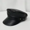 Autumn and Winter Ladies Flat Top Pu Leather Caps Black Hat Fashion Men's Hats Warm Thick Cap Bone Navy Wide Brim276q