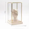 Jewelry Pouches Collectible Glass Display Case Decoration Container With Lid Wooden Base For Small Statue Handicrafts