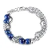 Bracciale con perline occhio di tigre blu in acciaio inossidabile argento Bracciale con catena a strati multistrato per donna Regali da uomo n1501