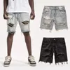 Herenjeans Heren Denim Shorts Knop Rits Zomer Distressed Straight Fit Gescheurde gaten Knielengte