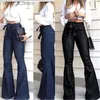 Jeans High Waist Jeans Autumn Solid Denim Flare Street Hot Wide Flare Jeans Female Sexy Ladies Flared Trousers 240304