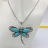 Pendant Necklaces ZFSILVER Fashion Retro Ethnic Tibetan Sliver Plated Synthetic Turquoise Dragonfly Necklace For Women Bohemian Jewelry