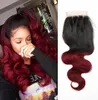 1b 99J 35x4quot Fermeture de cheveux humains brésiliens 1b Bourgogne Vague de corps Brésilien Ombre Vin Rouge Cheveux Fermeture de dentelle Extensions de cheveux 2092365