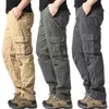 Grande poche salopette ample hommes Sports de plein air Jogging militaire pantalon tactique taille élastique pur coton pantalon de travail décontracté 240325