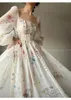 Robes décontractées Français élégant floral midi robe en mousseline de soie à manches longues soirée femme plage fée une pièce coréenne 2024 été