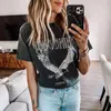 2024 verão abin 100% algodão curto t-shirt designer de luxo moda feminina em torno do pescoço pulôver das mulheres camiseta preto bing eagle print tee