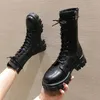 Botas femininas estilo britânico pu redondo dedo do pé grosso fundo meados de bezerro magro antiderrapante tamanho 35-43 botas mujer q455