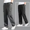 Lastbyxor Mens Loose Straight Pants Plus Size Kläderarbete bär japanska joggar Homme Sports Cotton Casual Trousers 240228