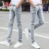 Herenjeans Middelhoge ritssluiting met knoopzakken Heren Slim Fit potlood-denimbroek Streetwear