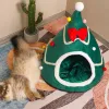 Matten Kerstboomvormige Kattengrot Warm Zacht Pluche Kattenhuis Draagbaar Verwijderbaar Kleine Honden Kussen Mat Huisdier Puppy's