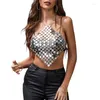 Kvinnors tankar Kvinnor Silver paljetter Halter Bras Body Chain Jewelry Club Party Crop Top