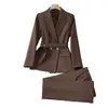 Women's Two Piece Pants Fashion Conjuntos Feminino Elegante Women Suit With Belt Autumn Winter Long Sleeve Blazer And Trousers Set