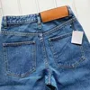 Kvinnors jeans designer jeans jeans ankomster loewe midja ihålig lapp dekoration blå denim odefinierad 240304