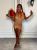 Party Dresses Luxury Sparkly Gold Diamond Rhinestone Women Birthday Formal Gowns See Through Short Black Girls Prom 2024