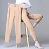 Pantalon femme blanc femmes élastique taille haute Haren mode sauvage mince glace soie bureau dames pantalon noir kaki bleu pantalon