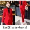 Kvinnors tvådelar byxor Nyhet Red Formal Professional Women Business Suits med 2 Set och Jackets Coat Ladies Office Wear Blazers