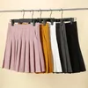 Geplooide rok met zakken dames herfst gele preppy stijl elastische hoge taille a-line slanke zwarte kawaii mini short 240222