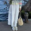 スカートは女性のためにホワイトロングをフリル韓国韓国ファッションシックハイウエストルーズアインラインファルダエレガントカジュアルミディスカートフェム2024