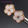 Designer Van cl-ap Versione alta V Golden Fan Family Lucky Plum Blossom Orecchini a doppia faccia Petali di fiori in oro rosa 18 carati Quattro foglie di erba Cinque 9JLU 6SBWOSYS DR03 EH12