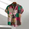 남성용 캐주얼 셔츠 기하학적 패턴 셔츠 턴 다운 고리 짧은 슬리브 단일 가슴 디자인을위한 다채로운 인쇄 여름