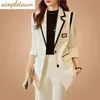 Veste épissé Blazer Casual Pantalon à jambes larges Deux pièces Pantalons élégants pour femmes Ensemble d'été Bureau Business Set Tenues Vêtements 240228