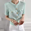 Cardigans Runway Korean Chic Women's Clothes Cardigan Summer Elegant Oneck Big Button Design Slim Female Short Knitting Top Tees