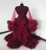 Image réelle femmes robe de nuit pyjama rouge foncé peignoir mariée vêtements de nuit volants doux Tulle Robes sur mesure robe enceinte 5581939