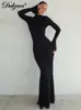 Dulzura Sonbahar Kadınlar İçin Yaz Katı Yarım Yelt Belek Trompet Kolları Sırtsız Maxi Elbise Seksi Zarif Akşam Partisi Kumaş 240304