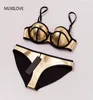 Muxilove 100 neoprene verão acolchoado push up bikini conjunto feminino sexy maiô roupa de banho biquini terno de natação ouro prata9204126