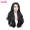 Imstyle noir perruque longue perruque de cheveux synthétiques pour les femmes naturel ondulé résistant à la chaleur fibre dentelle avant perruque sans colle doux Cosplay perruques 240226