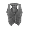 Women's Tanks Ladies Fashion Denim Camis Sexy Deep V Neck Button Up Crop Tops Moto And Biker Streetwear Slim Corsets Ripped