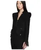 Cappotto da donna S-XL di alta qualità moda seta brillante nappa di lana tasca in pizzo con bottoni in metallo nero240304