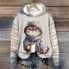 Womens Hoodies Funny Kawaii Cat Animals Print Hoodie For Women Sweatshirts Female Clothes Casual Cute Pullover Woman Sweatshirt 240223