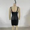 WJFZQM Zwart PU Kunstleer Sexy Mini Vrouwen 2024 Party Cami Strap Backless Bodycon Jurk Dames Club Korte Herfst