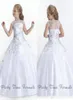 2020 blanc pas cher manches courtes robes de filles de fleur perles cristaux bijou cou petites filles robes de reconstitution historique pour les filles anniversaire BA143138350