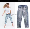 Frauen Jeans Winter Damen Taille Vintage Jeans Frau Denim Pailletten Boyfriend-Jeans Weibliche Zerrissene Für Hosen 240304